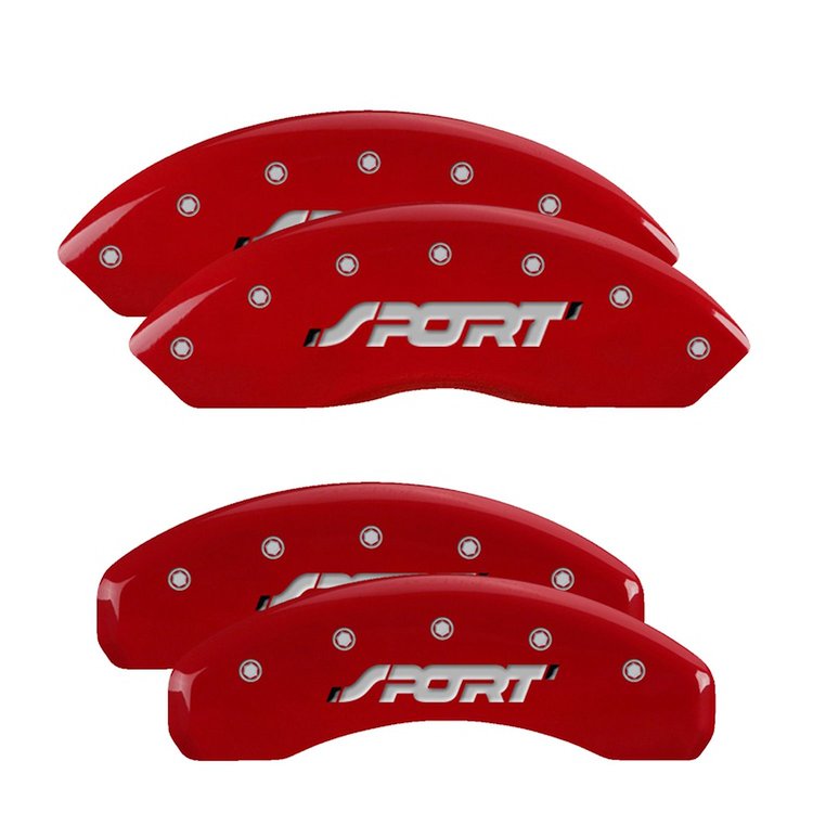 10119SSPORD Front & Rear Disc Brake Caliper Covers for 2011-2014 Ford Edge [Red Finish w/ Silver Sport (Bold)]