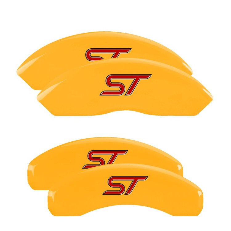 10119SST1YL Front & Rear Disc Brake Caliper Covers for 2011-2014 Ford Edge [Yellow Finish w/ Black ST (No Bolts)]