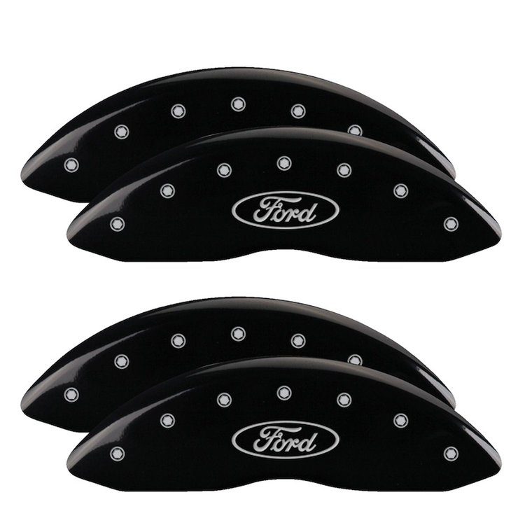 10120SFRDBK Front/Rear Disc Brake Caliper Covers Fits Ford F-250 SD/Ford F-350 SD [Black w/Silver Ford Oval Logo]