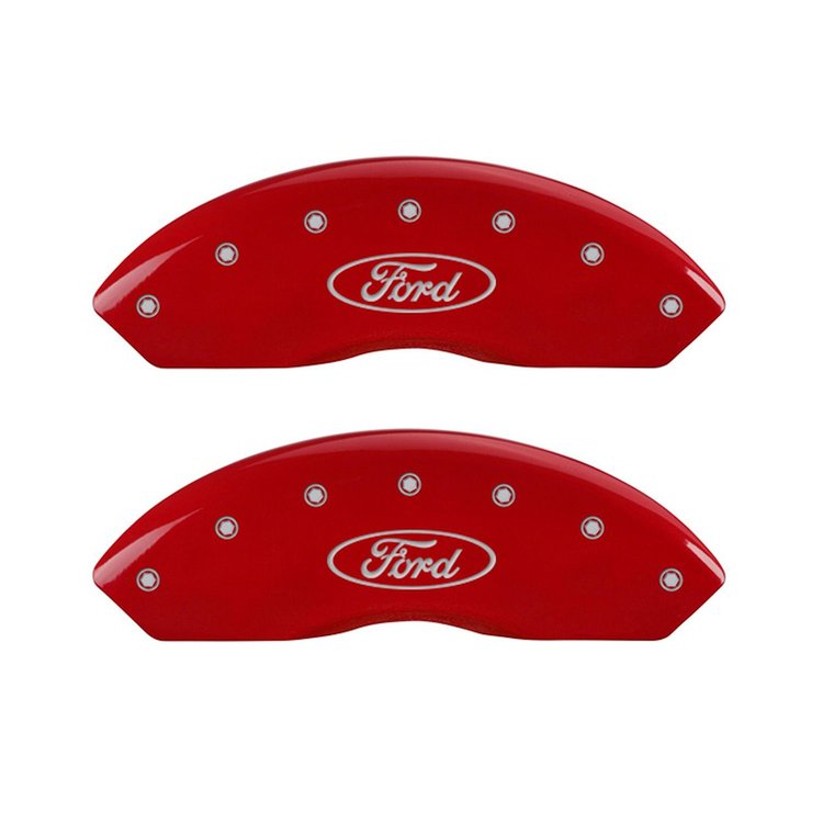 10155FFRDRD Front Disc Brake Caliper Covers for 2011 Ford Focus [Red Finish w/ Silver Ford Oval Logo]