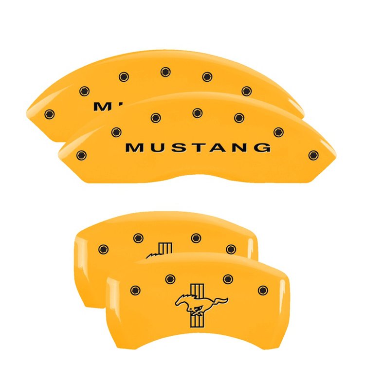 10197SMB1YL Front Disc Brake Caliper Covers Fits Select Ford Mustang [Yellow Finish w/ Black Mustang / Bar & Pony (S197)]