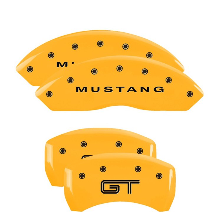 10197SMG2YL Front Disc Brake Caliper Covers Fits Select Ford Mustang [Yellow Finish w/ Black Mustang / GT (S197)]