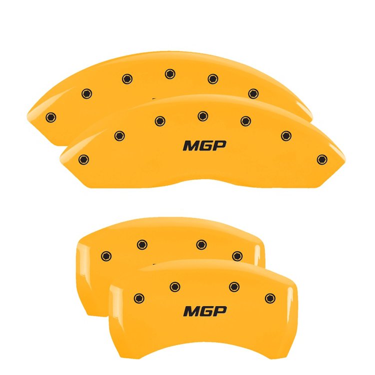 10197SMGPYL Front & Rear Disc Brake Caliper Covers Fits Select Ford Mustang [Yellow Finish w/ Black MGP]