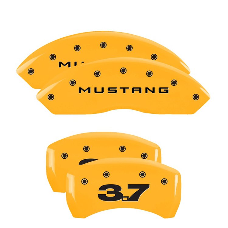 10198SM37YL Front Disc Brake Caliper Covers for 2010-2014 Ford Mustang [Yellow Finish w/ Black Mustang / 3.7]