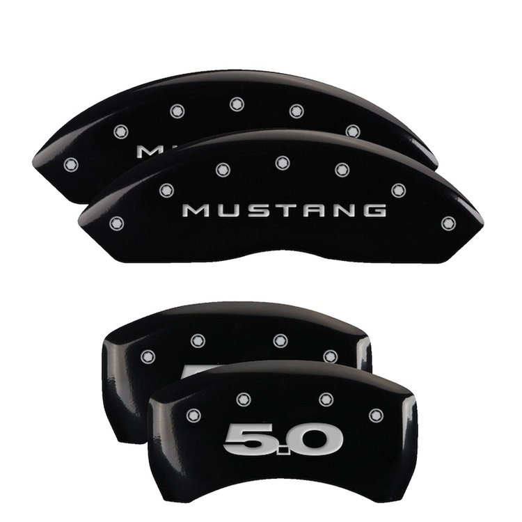 10198SM50BK Front Disc Brake Caliper Covers for 2010-2014 Ford Mustang [Black Finish w/ Silver Mustang / 5.0 (2011)]
