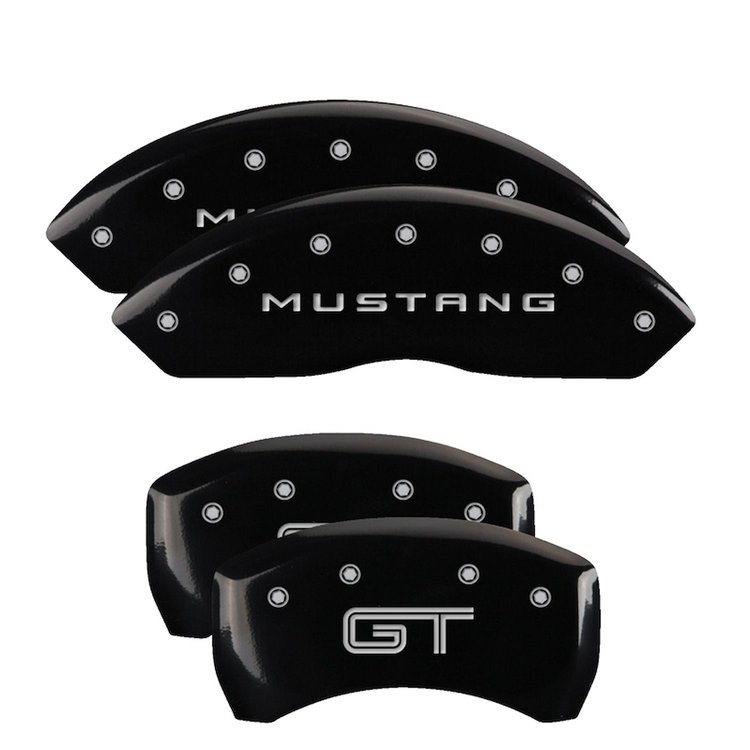 10198SMGTBK Front Disc Brake Caliper Covers for 2010-2014 Ford Mustang [Black Finish w/ Silver Mustang / GT]