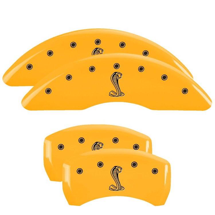 10201SSNKYL Front & Rear Disc Brake Caliper Covers Fits Select Ford Mustang [Yellow Finish w/ Black Tiffany Snake Logo]