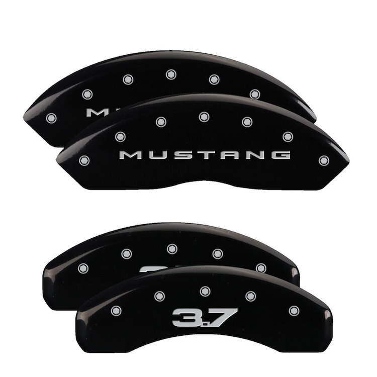 10202SM32BK Front Disc Brake Caliper Covers Fits Select Ford Mustang [Black Finish w/ Silver Mustang (2015) / 3.7]