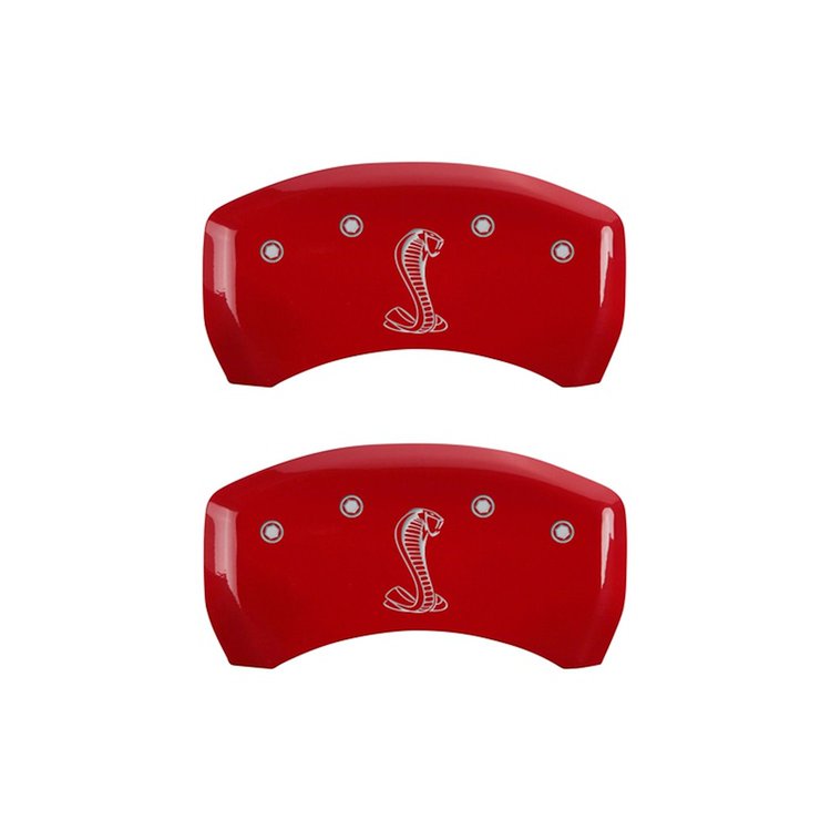 10203RSNKRD Rear Disc Brake Caliper Covers for 2015 Ford Mustang [Red Finish w/ Silver Tiffany Snake Logo]