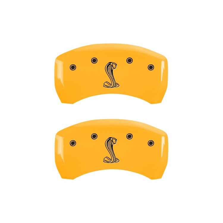 10203RSNKYL Rear Disc Brake Caliper Covers for 2015 Ford Mustang [Yellow Finish w/ Black Tiffany Snake Logo]