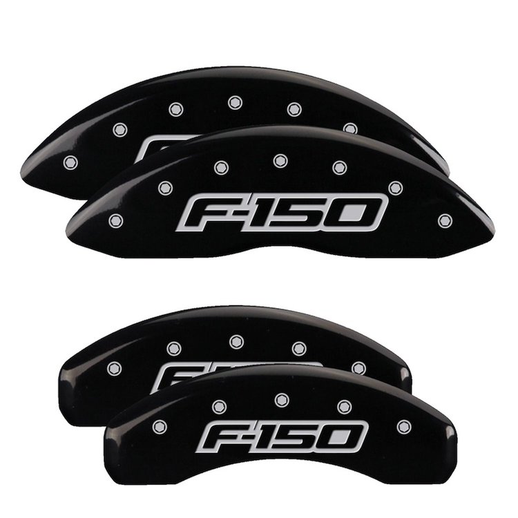 10219SF15BK Front & Rear Disc Brake Caliper Covers Fits Select Ford F-150 [Black Finish w/ Silver F-150 (2009)]