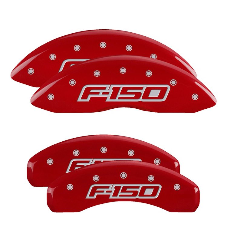 10219SF15RD Front & Rear Disc Brake Caliper Covers Fits Select Ford F-150 [Red Finish w/ Silver F-150 (2009)]