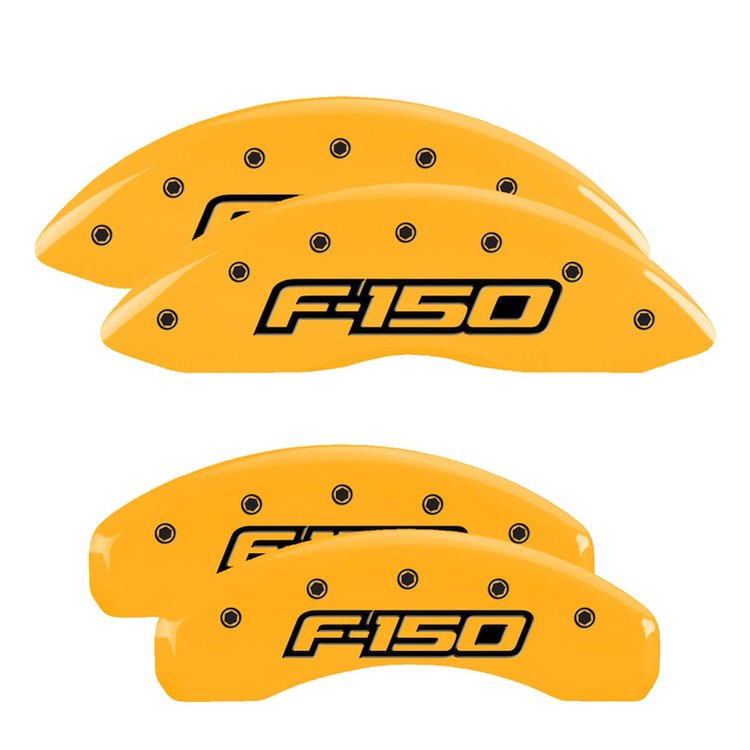 10219SF15YL Front & Rear Disc Brake Caliper Covers Fits Select Ford F-150 [Yellow Finish w/ Black F-150 (2009)]