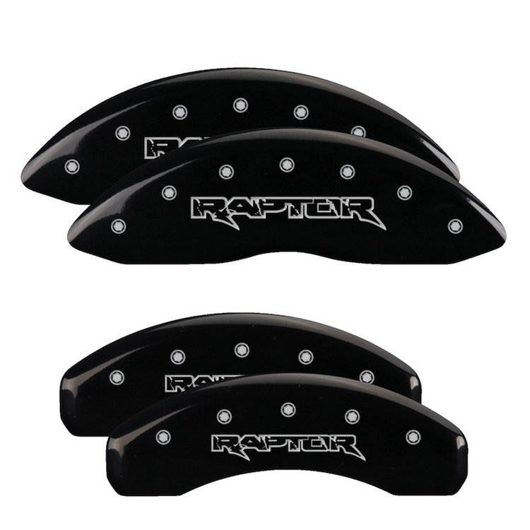 10219SRPTBK Front & Rear Disc Brake Caliper Covers Fits Select Ford F-150 [Black Finish w/ Silver Raptor]