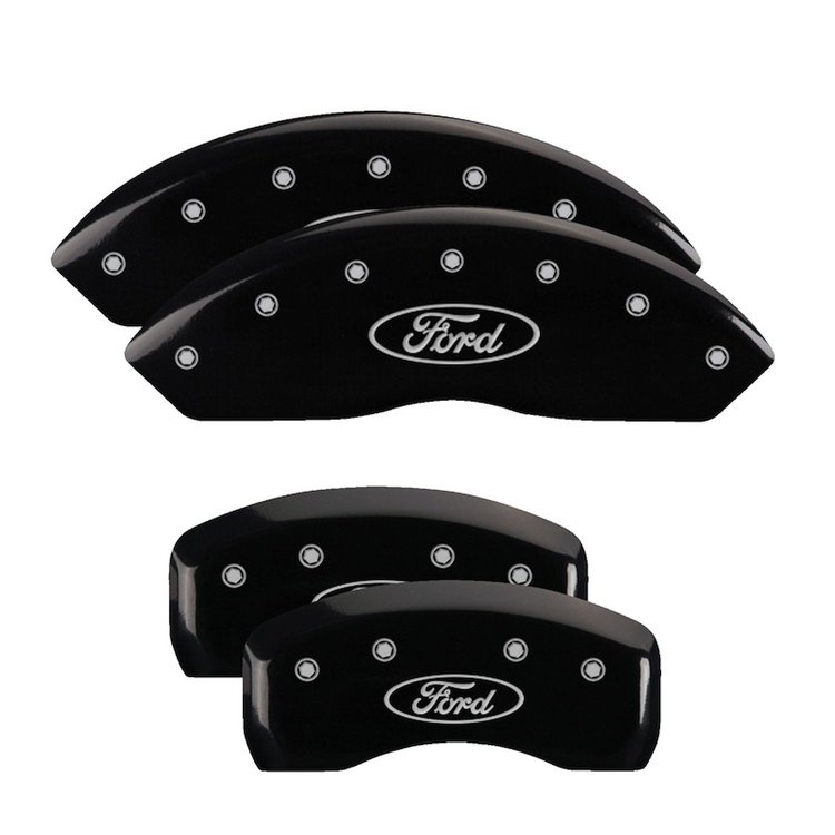 10220SFRDBK Front & Rear Disc Brake Caliper Covers Fits Select Ford Fusion [Black Finish w/ Silver Ford Oval Logo]