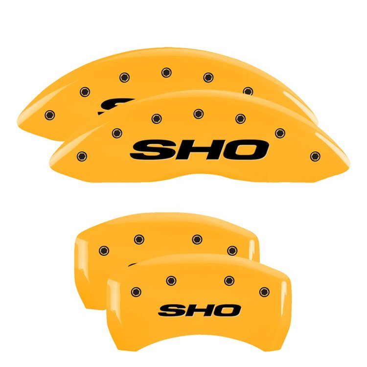 10222SSHOYL Front & Rear Disc Brake Caliper Covers for 2013-2018 Ford Taurus [Yellow Finish w/ Black SHO]