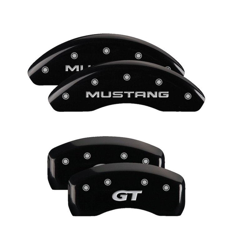 10224SMG1BK Front Disc Brake Caliper Covers for 1997-1998 Ford Mustang [Black Finish w/ Silver Mustang /GT (SN95)]