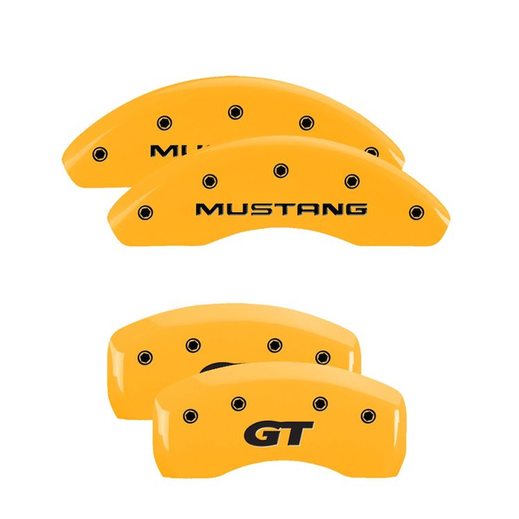 10224SMG1YL Front Disc Brake Caliper Covers for 1997-1998 Ford Mustang [Yellow Finish w/ Black Mustang /GT (SN95)]