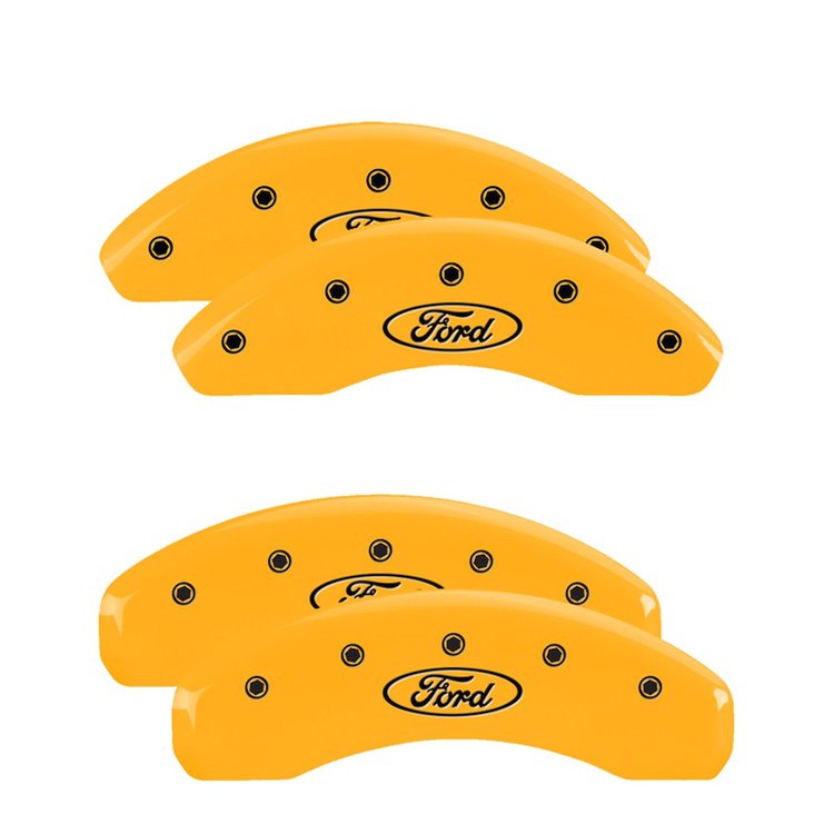 10227SFRDYL Front & Rear Disc Brake Caliper Covers Fits Select Ford Ranger [Yellow Finish w/ Black Ford Oval Logo]