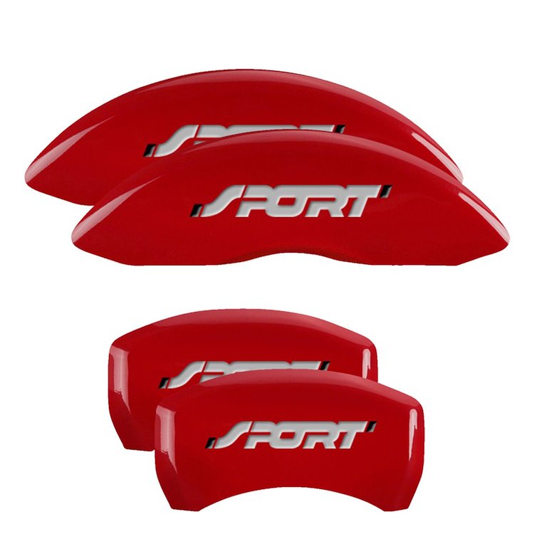 10229SSP1RD Front & Rear Disc Brake Caliper Covers Fits Select Ford Explorer [Red Finish w/ Silver Sport (Bold w/ No Bolts)]