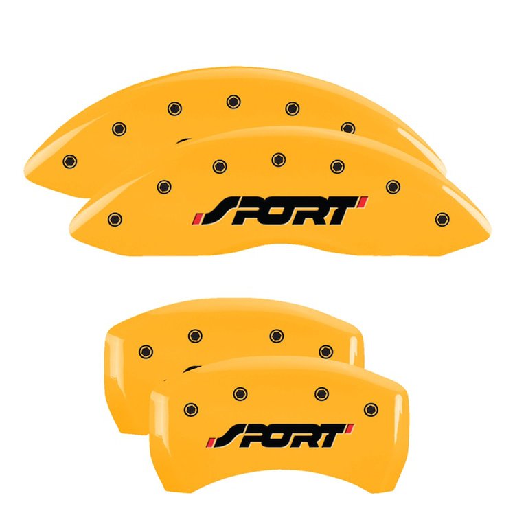 10229SSPOYL Front & Rear Disc Brake Caliper Covers Fits Select Ford Explorer [Yellow Finish w/ Black Sport (Bold)]