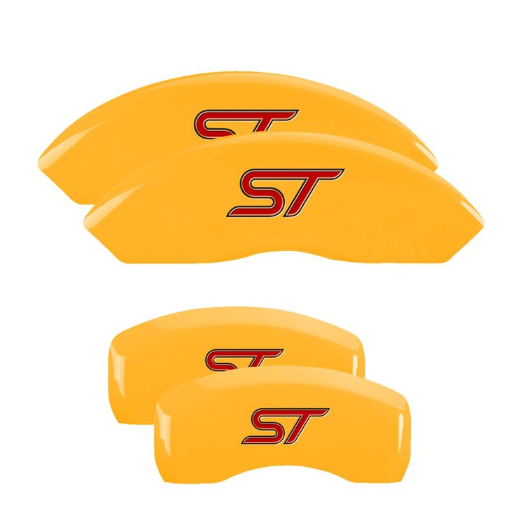 10231SST1YL Front & Rear Disc Brake Caliper Covers for 2013-2018 Ford Focus [Yellow Finish w/ Black ST (No Bolts)]
