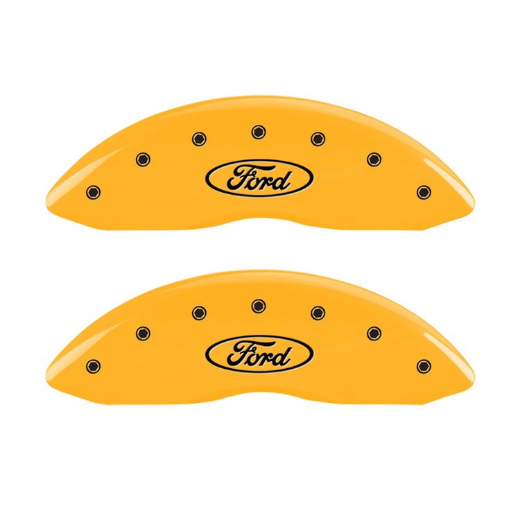 10232FFRDYL Front Disc Brake Caliper Covers for 2011-2012 Ford Ranger, 2011 Ford Ranger [Yellow Finish w/ Black Ford Oval Logo]