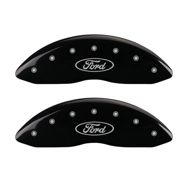 10234FFRDBK Front Disc Brake Caliper Covers Fits Select Ford E-150 Econoline [Black Finish w/ Silver Ford Oval Logo]