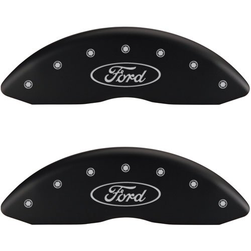 1997 FORD E-150 ECONOLINE BASE - FRONT SET 2 CALIPER COVERS FORD OVAL LOGOTYPE MATTE BLACK POWDER CO