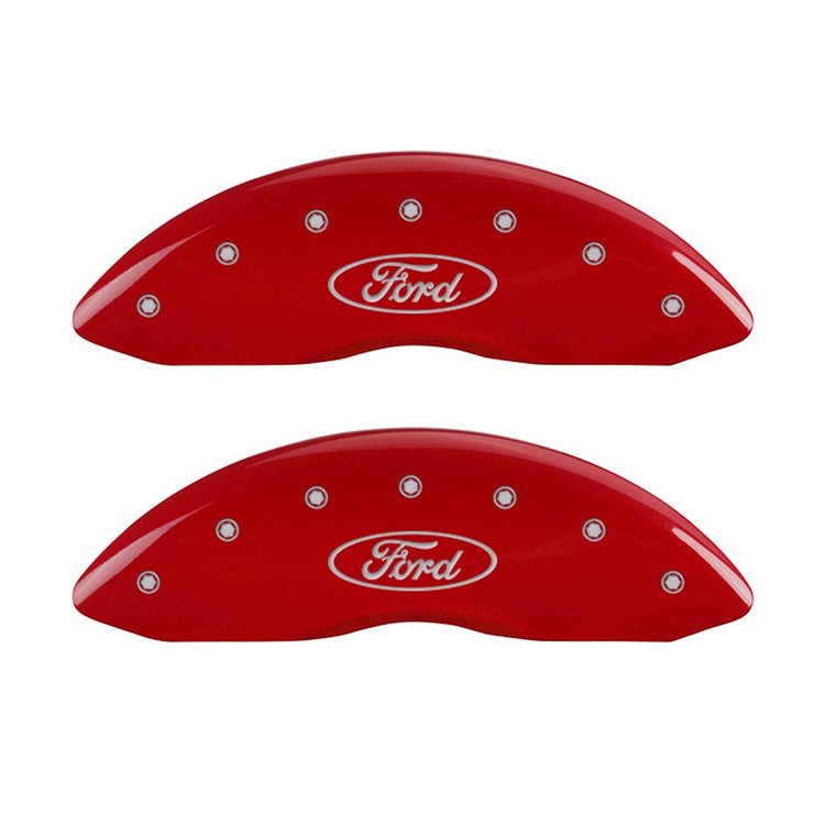 10234FFRDRD Front Disc Brake Caliper Covers Fits Select Ford E-150 Econoline [Red Finish w/ Silver Ford Oval Logo]