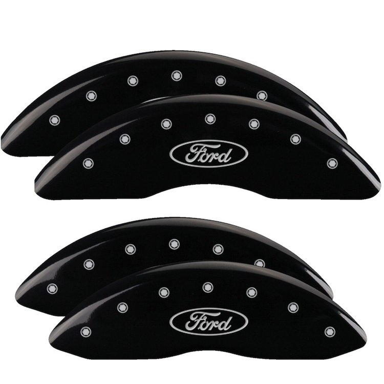 10235SFRDBK Front/Rear Disc Brake Caliper Covers Fits Ford F-250 SD/Ford F-350 SD [Black w/Silver Ford Oval Logo]