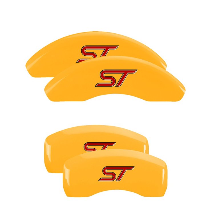 10236SST1YL Front & Rear Disc Brake Caliper Covers for 2014-2017 Ford Fiesta [Yellow Finish w/ Black ST (No Bolts)]
