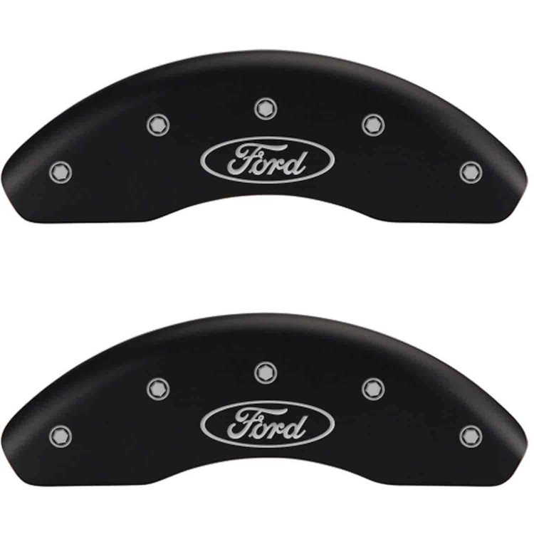 Ford Oval Logo Matte Black Powder Coat Finish Silver Characters.