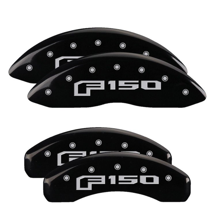 10239SF16BK Front & Rear Disc Brake Caliper Covers Fits Select Ford Expedition, Ford F-150 [Black Finish w/ Silver F-150 (2015)]