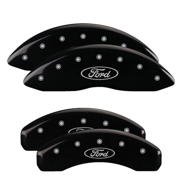 10239SFRDBK Front & Rear Disc Brake Caliper Covers Fits Select Ford Expedition/Ford F-150 [Black w/Silver Ford Oval Logo]