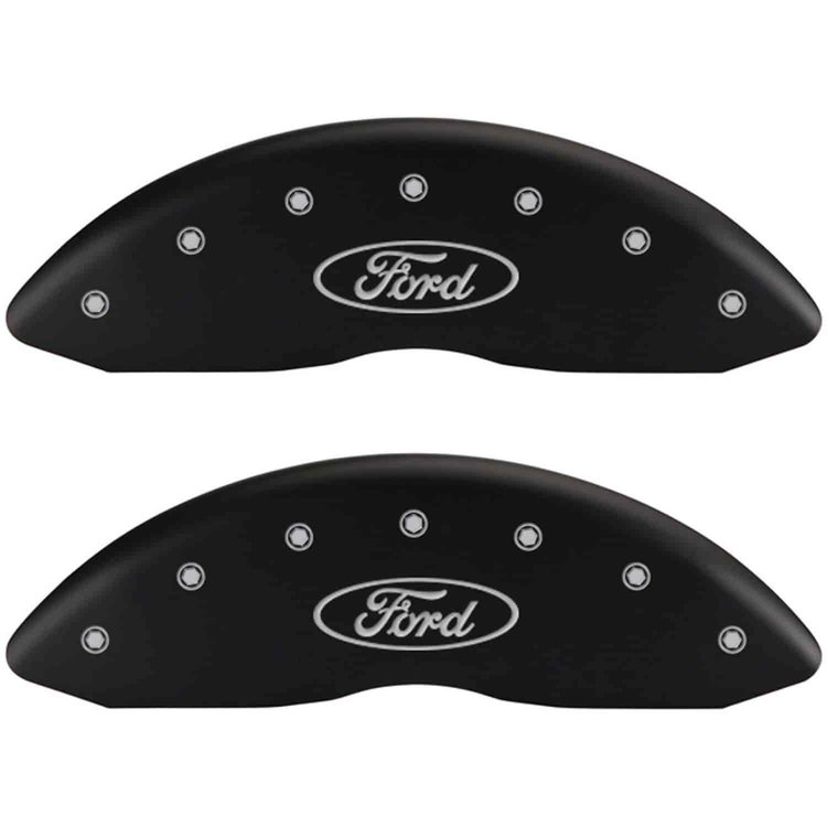Ford Oval Logo Matte Black Powder Coat Finish Silver Characters.