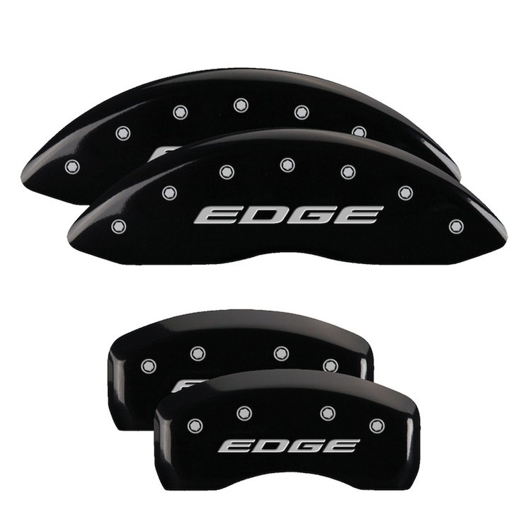 10241SEDEBK Front & Rear Disc Brake Caliper Covers for 2015-2018 Ford Edge [Black Finish w/ Silver Edge (2015)]