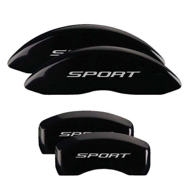 10241SSP2BK Front & Rear Disc Brake Caliper Covers for 2015-2018 Ford Edge [Black Finish w/ Silver Sport (2015 w/ No Bolts)]