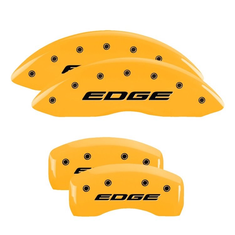 10242SEDEYL Front & Rear Disc Brake Caliper Covers for 2015-2018 Ford Edge [Yellow Finish w/ Black Edge (2015)]