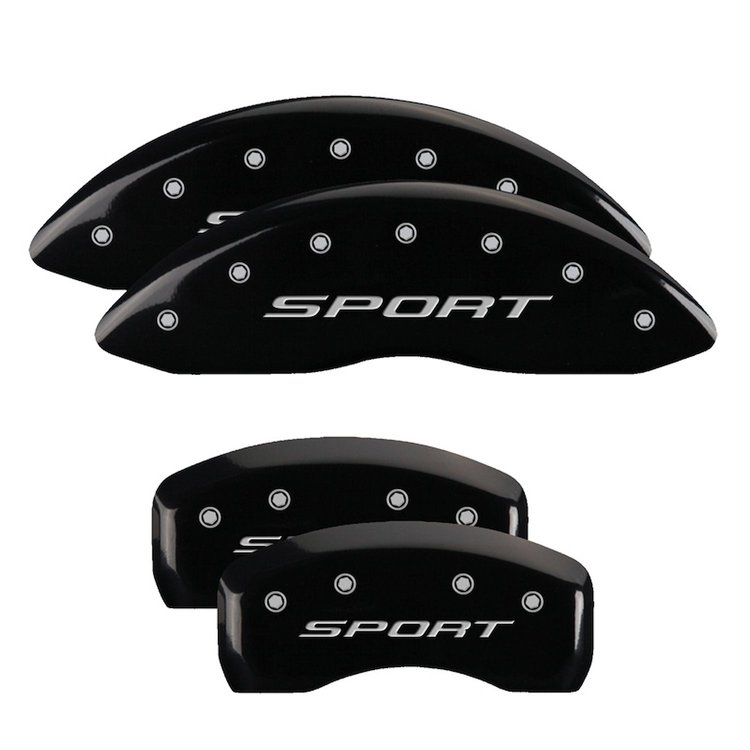 10244SSPTBK front & Rear Disc Brake Caliper Covers for 2017-2019 Ford Fusion [Black Finish w/ Silver Sport (2015)]