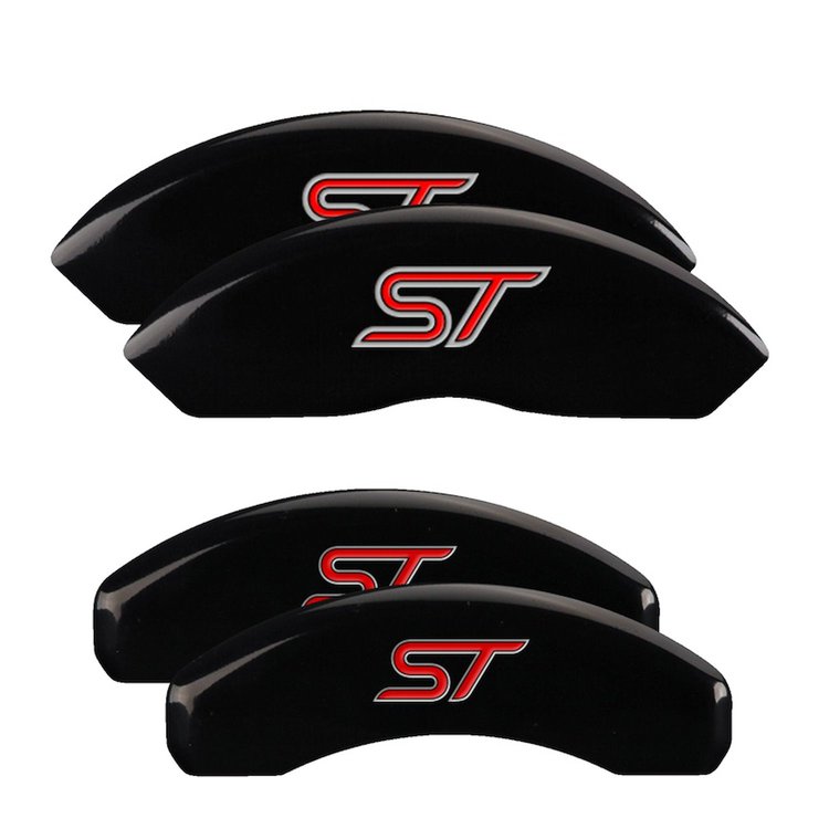 10244SST1BK Front & Rear Disc Brake Caliper Covers for 2017-2019 Ford Fusion [Black Finish w/ Silver ST (No Bolts)]