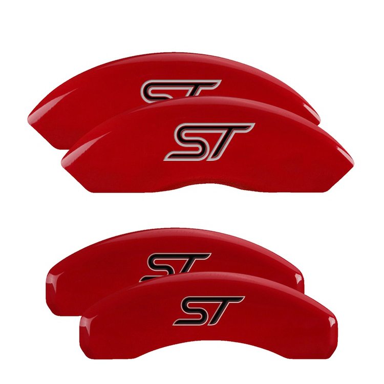 10244SST1RD Front & Rear Disc Brake Caliper Covers for 2017-2019 Ford Fusion [Red Finish w/ Silver ST (No Bolts)]