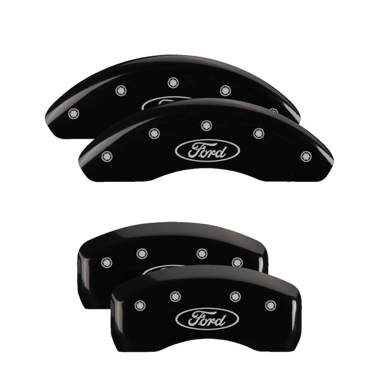 10255SFRDBK Front & Rear Disc Brake Caliper Covers Fits Select Ford Bronco Sport [Black Finish w/ Silver Ford Oval Logo]