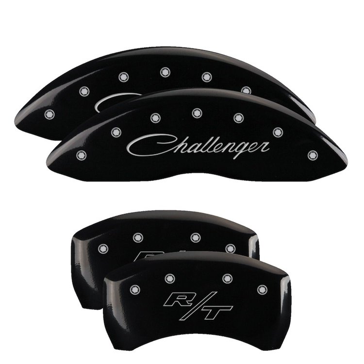 12001SCLRBK Front Disc Brake Caliper Covers Fits Dodge Challenger/Charger/Dodge Magnum [Black w/Silver Challenger (Cursive) /RT]
