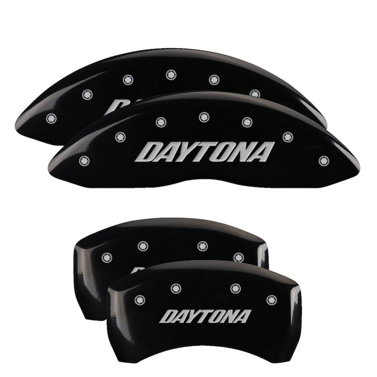 12001SDAYBK Front & Rear Disc Brake Caliper Covers Fits Select Dodge Challenger/Charger/Dodge Magnum [Black w/Silver Daytona]