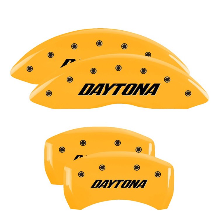 12001SDAYYL Front & Rear Disc Brake Caliper Covers Fits Select Dodge Challenger/Charger/Dodge Magnum [Yellow w/Black Daytona]