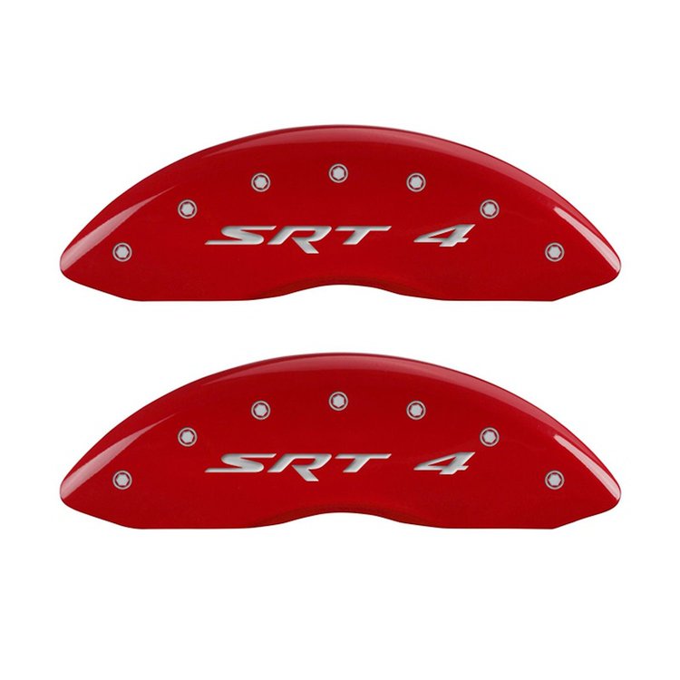 12002FSR4RD Front Disc Brake Caliper Covers Fits Select Dodge Caliber [Red Finish w/ Silver SRT 4]