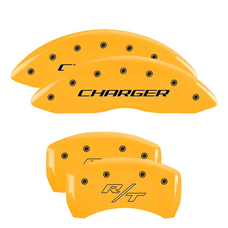 12005SCHRYL Front Disc Brake Caliper Covers Fits Select Dodge Challenger/Dodge Charger/Dodge Magnum [Yellow w/Black Charger /RT]