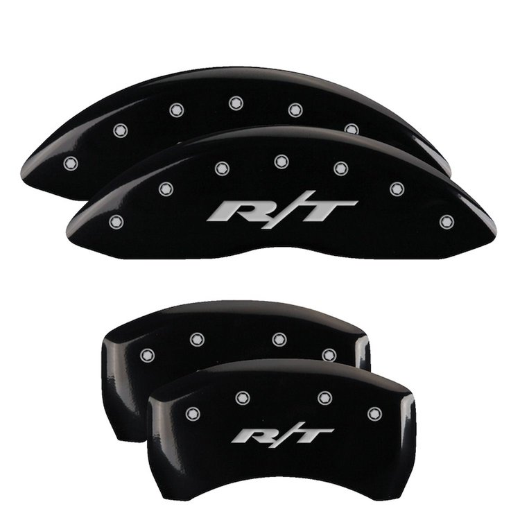 12005SRT1BK Front/Rear Disc Brake Caliper Covers Fits Select Dodge Challenger/Charger/Dodge Magnum [Black w/Silver RT1 (Truck)]