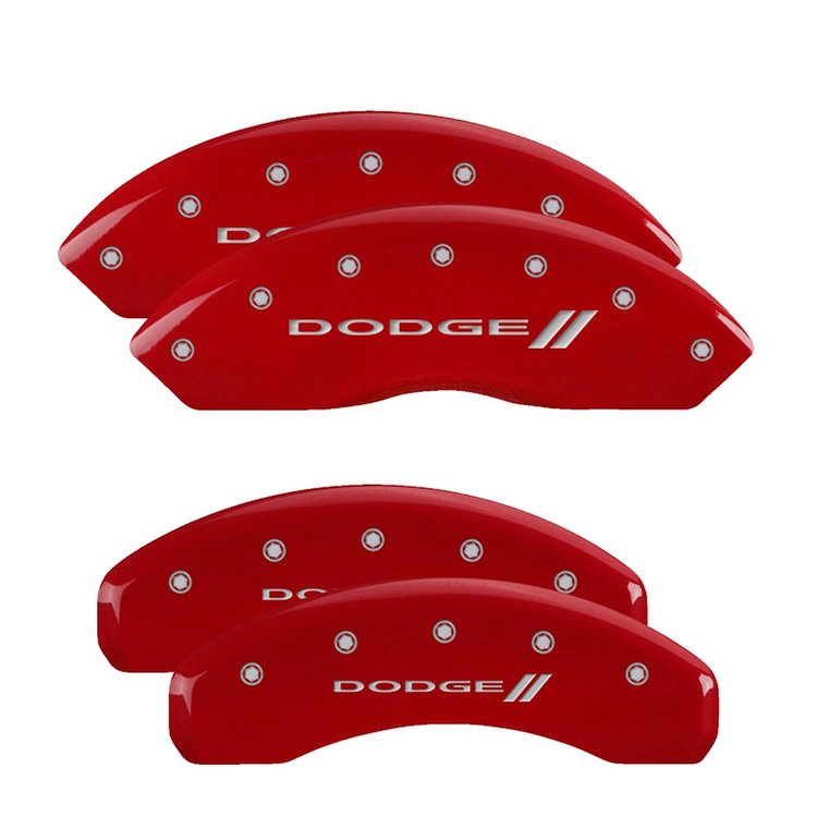 12059SDD3RD Front & Rear Disc Brake Caliper Covers Fits Select Dodge Nitro [Red Finish w/ Silver Dodge ll]